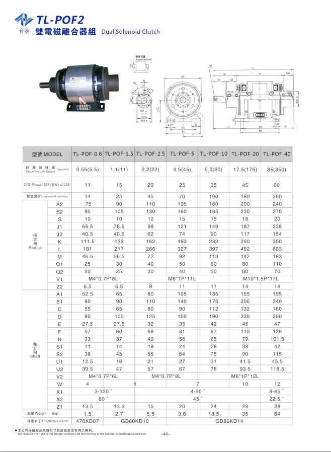 雙電磁離合器組合規(guī)格參數(shù)